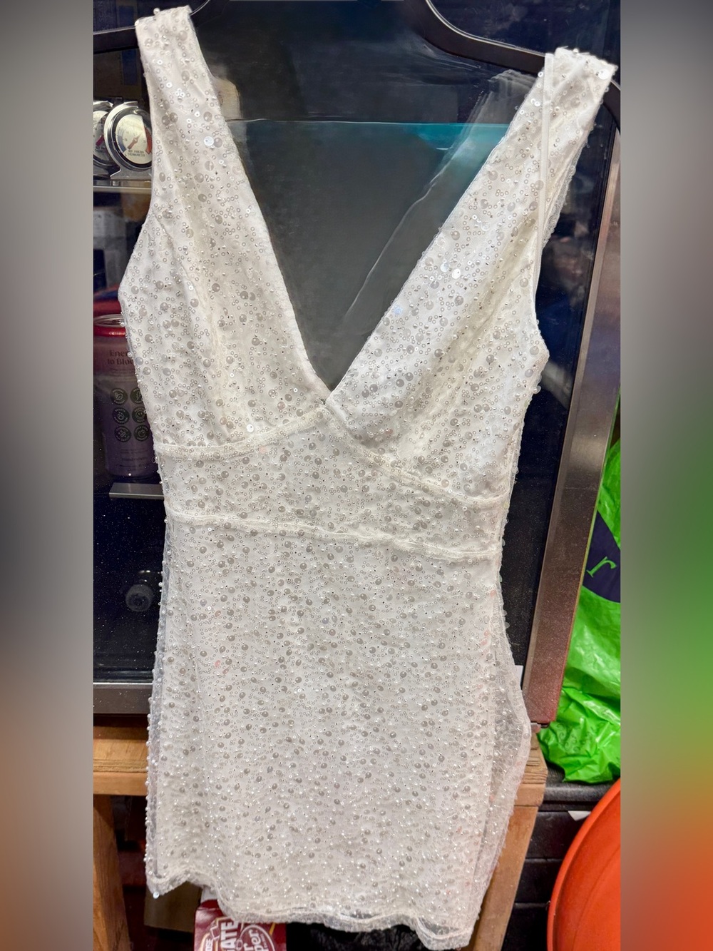 White Embellished V-Neck Women’s Dress
